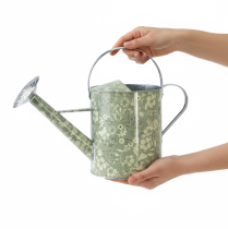 Prodotto Annaffiatoio in metallo, look vintage, verde e argento con motivo floreale - vaso decorativo, Ø18cm