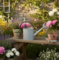 Prodotto Annaffiatoio vintage in metallo, grigio argento, elegante decorazione da giardino, vaso per fiori, L53cm H29cm