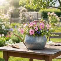 Prodotto Annaffiatoio decorativo in metallo, stile country vintage, decorazione da giardino, per piante, rame argentato, L41cm Ø26cm H30cm