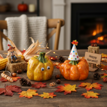 Prodotto Statuetta di zucca per decorazione autunnale della tavola, decorazione autunnale, 10 cm, 2 pezzi