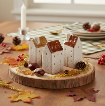 Prodotto Set di casette decorative in miniatura in ceramica, decorazione da tavolo, 9 cm, 3 pezzi