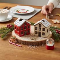 Prodotto Portacandele in ceramica, casetta decorativa con neve per decorazione da tavola, 7 cm, 2 pezzi