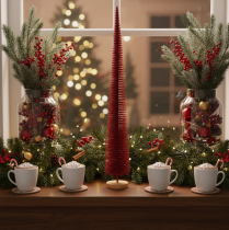 Prodotto Albero di Natale decorativo moderno e slanciato su base in legno, 80 cm