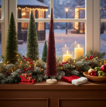Prodotto Albero di Natale decorativo, figura slanciata su base di legno, 60 cm