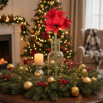 Prodotto Fiore di amarillide rosso artificiale con stelo, decorazione floreale per Natale, 50 cm