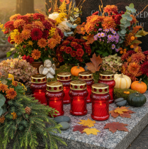 Prodotto Candela funeraria per decorazione autunnale della tomba, per Ognissanti e la Domenica dei Morti, 13 cm, 8 pezzi