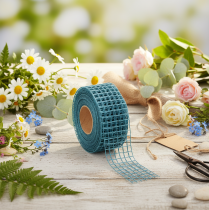 Prodotto Nastro decorativo a griglia, largo 4,5 cm, blu, per progetti creativi, 10 m
