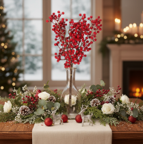 Prodotto Ramo di agrifoglio artificiale con bacche rosse, ramo decorativo per vasi, 47 cm, 3 pezzi