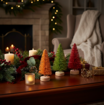 Prodotto Albero di Natale artificiale con base in legno, piccolo, 16 cm, 6 pezzi