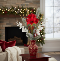 Prodotto Fiore di amarillide rosso artificiale con stelo, decorazione floreale per Natale, 50 cm