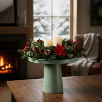 Prodotto Piatto decorativo in metallo, verde, base rotonda, vassoio per composizioni floreali, 20 cm
