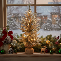 Prodotto Albero di Natale artificiale con neve in un sacco di iuta, 40 LED, per uso interno, 85 cm