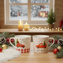 Prodotto Tazza natalizia con auto e albero di Natale, tazze in ceramica, 10 cm, 2 pezzi