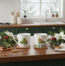 Prodotto Tazza da caffè Buon Natale, tazza in ceramica con motivo auto natalizia, 10 cm, 2 pezzi