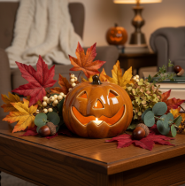 Prodotto Zucca in ceramica con LED, decorazione di Halloween, piccola, 10 cm