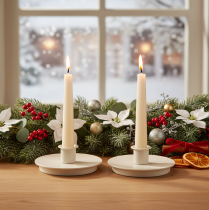Prodotto Portacandele rotondi color crema per candele affusolate, decorazione da tavola, 10 cm, 2 pezzi
