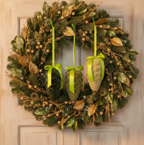Prodotto Pigne decorative da appendere, pigne floccate con nastro e fiocco, 18 cm, 3 pezzi