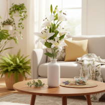 Prodotto Gigli artificiali, 6 fiori bianchi, ramo fiorito realistico, 66 cm