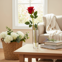 Prodotto Rosa artificiale con gambo lungo, fiore artificiale rosso, 62 cm, 12 pezzi