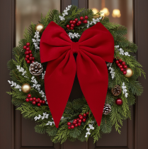 Prodotto Fiocco decorativo rosso, grande fiocco in velluto per finestra o porta, 50 cm