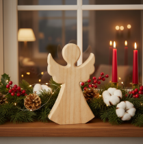 Prodotto Angelo decorativo in legno chiaro naturale, decorazione natalizia, 30 cm