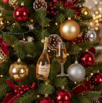 Prodotto Set di decorazioni per albero di Natale: calice e bottiglia di champagne, decorazione natalizia, 14 cm, 2 pezzi