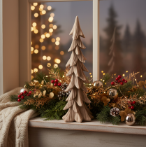 Prodotto Piccolo albero di Natale decorativo innevato, decorazione da tavolo, 44 cm