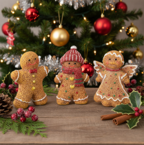 Prodotto Statuetta decorativa artificiale a forma di omino di pan di zenzero, 8 cm, 3 pezzi