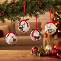 Prodotto Pallina di Natale con motivo a cervo e nastro per appenderla, 7 cm, 4 pezzi