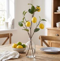 Prodotto Decorazione artificiale con ramo di limone, ramo con 3 limoni gialli, 65 cm, pianta artificiale, accessorio decorativo