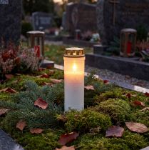 Prodotto Candela tombale luce funebre luce da lutto bianca Ø7,5 cm H24,5 cm