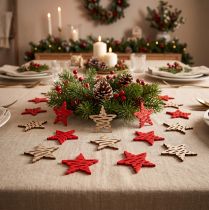 Prodotto Stelle di Natale da spargere rosse, legno naturale 4 cm 72 pz