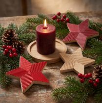 Prodotto Stelle di Natale in legno scanalate rosse naturali 11 cm 3 pz