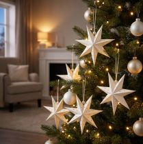 Prodotto Decorazioni natalizie a forma di stella di carta, bianche, 10 cm, set di 8 decorazioni