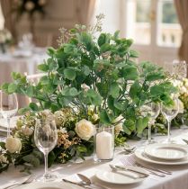 Prodotto Decorazione nuziale rami di eucalipto con bouquet decorativo di fiori verde, rosa 26 cm