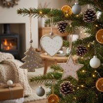 Prodotto Addobbi natalizi, stelle, alberi, cuori, decorazioni in legno, stile scandinavo vintage, 6 pezzi