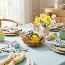 Prodotto Decorazione pasquale Pulcini nel nido con piume Decorazione da tavola Nido di Pasqua Ø9cm