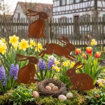 Prodotto Paletto da giardino coniglio per decorazione pasquale con finitura ruggine in stile country 60 cm 4 pezzi