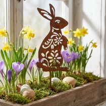 Prodotto Paletto da giardino Rust Bunny motivo floreale Decorazione da giardino Pasqua 9×15 cm