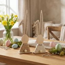 Prodotto Coniglietti con coniglietti in legno glitter decorazione da tavolo Pasqua H36cm 2 pezzi