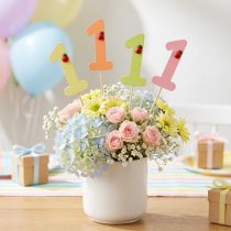 Prodotto Tappo numero compleanno 1 tappo fiore in legno 27,5 cm 16 pz