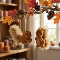 Prodotto Decorazione autunnale, scoiattolo decorativo da appendere, marrone, set da 2