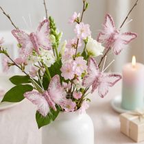 Prodotto Fermaglio decorativo a forma di farfalla con piume, rosa e bianco, 5x4,5 cm, 4 pezzi