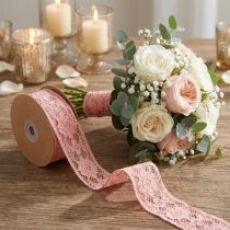 Prodotto Nastro in pizzo rosa antico, nastro decorativo, decorazione vintage, nastro decorativo, decorazione nuziale W25mm L15m