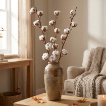 Prodotto Ramo in cotone, ramo decorativo in cotone, vero cotone L80cm 5 pezzi