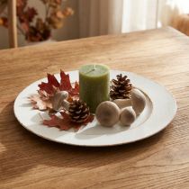 Prodotto Piatto decorativo rotondo in plastica retrò bianco marrone lucido Ø30cm