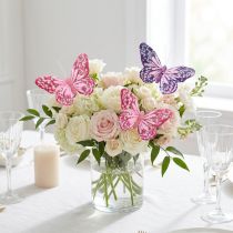 Prodotto Farfalle decorative su filo di piume viola rosa 7×10 cm 12 pz