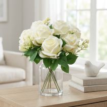 Prodotto Rose artificiali Bouquet di fiori artificiali Rose bianche Pick 42 cm