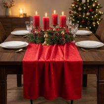 Prodotto Runner da tavolo in velluto rosso, tessuto decorativo lucido, 28×270 cm - runner da tavolo per decorazioni festive