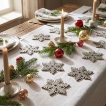Prodotto Fiocco di neve in legno 4 cm oro chiaro con mica 72 pz